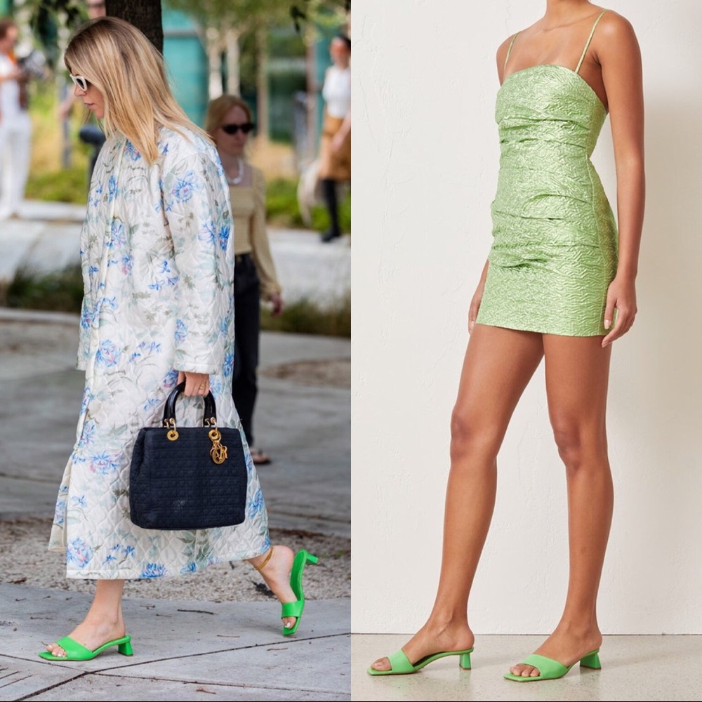 Zara green leather mule sandals blogger favorite - Picture 3 of 8